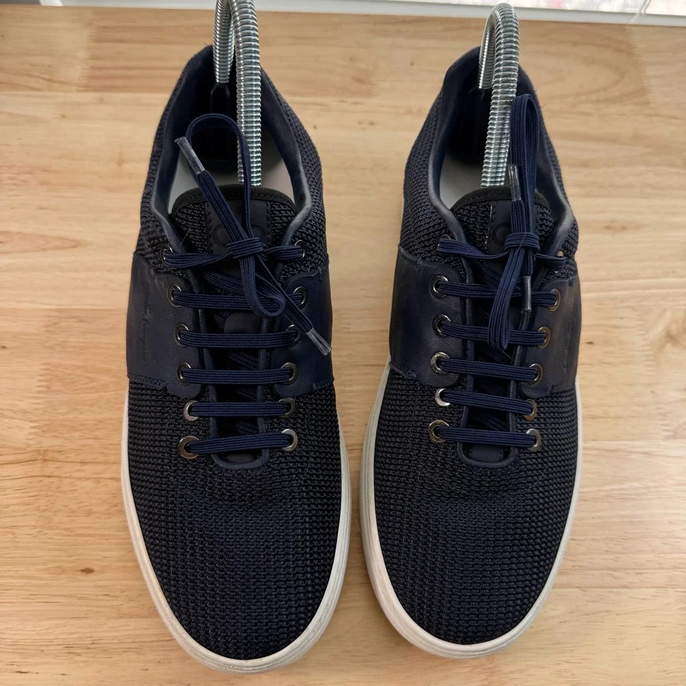 Salvatore Ferragamo Athletic Sneakers‎ Men's Navy Knit Lace-Up Trainers - 6 Wide